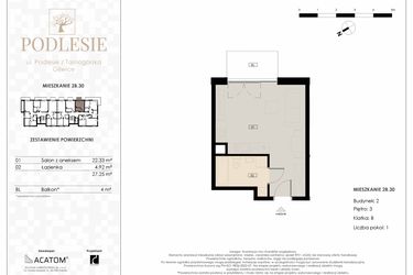 Rzut - Mieszkanie na sprzedaż 1 pokój o powierzchni 27,25 m² - numer 2B.30 w Podlesie