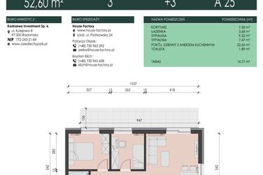 Rzut - Mieszkanie na sprzedaż 3 pokoje o powierzchni 52,6 m² - numer 25 w Osiedle City Park