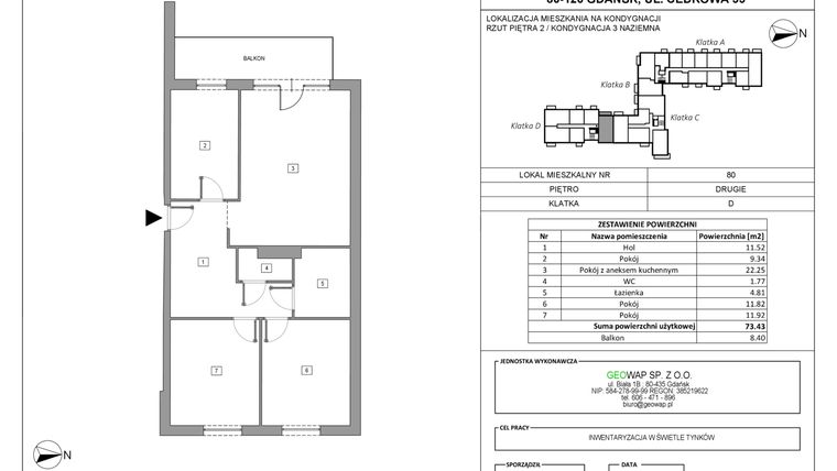 Rzut - Mieszkanie na sprzedaż 4 pokoje o powierzchni 73,43 m² - numer 80 w Wolne Miasto etap VII