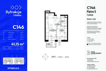 Rzut - Mieszkanie na sprzedaż 2 pokoje o powierzchni 41,15 m² - numer C146 w Dyfrakcja Łódzka - bud. CD
