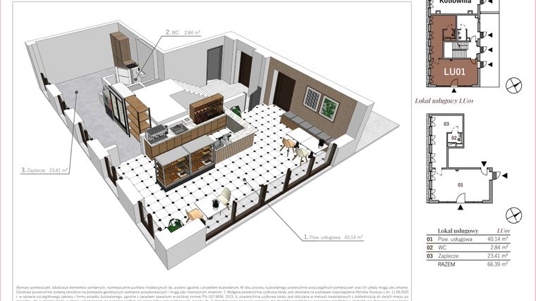 Rzut - Lokal użytkowy na sprzedaż 2 pokoje o powierzchni 66,39 m² - numer LU01 w Przy Parku etap II