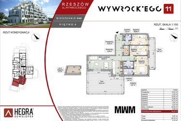 Rzut - Mieszkanie na sprzedaż 4 pokoje o powierzchni 94,25 m² - numer M49 w Apartamenty Wywrockiego 11