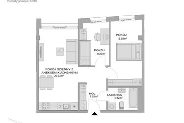 Rzut - Mieszkanie na sprzedaż 3 pokoje o powierzchni 56,35 m² - numer CP/R7/182 w Centralpark
