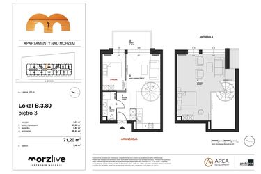 Rzut - Mieszkanie na sprzedaż 2 pokoje o powierzchni 71,2 m² - numer B.3.80 w Morzlive
