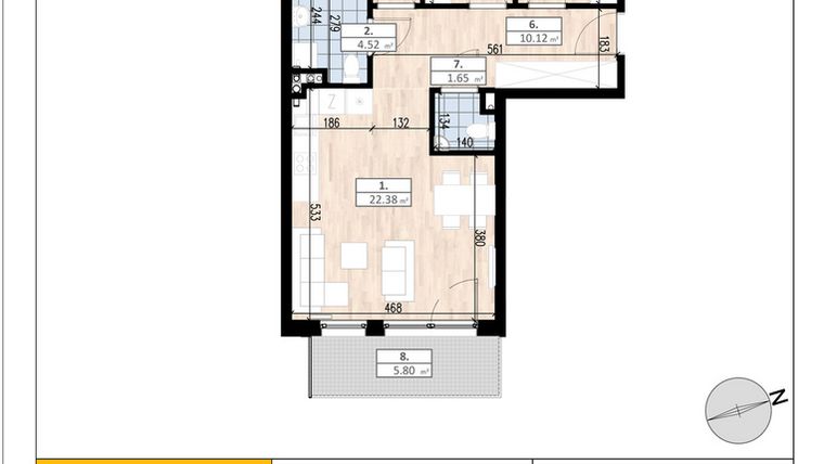Rzut - Mieszkanie na sprzedaż 4 pokoje o powierzchni 69,01 m² - numer D2/1/3 w ACCANTO