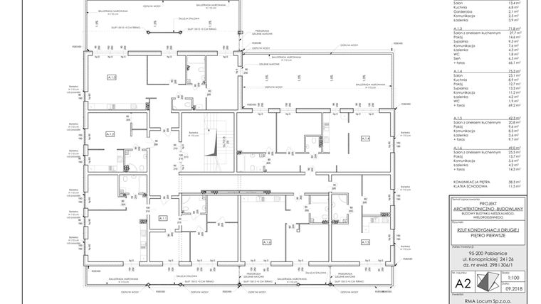Rzut - Mieszkanie na sprzedaż 4 pokoje o powierzchni 89,2 m² - numer A.2.1 w Konopnickiej