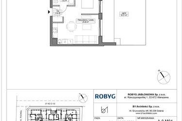Rzut - Mieszkanie na sprzedaż 1 pokój o powierzchni 31,96 m² - numer A.0M01 w Dobre Miejsce