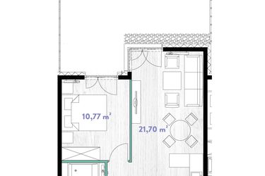 Rzut - Mieszkanie na sprzedaż 2 pokoje o powierzchni 40,78 m² - numer A.00.09 w Do Wilgi