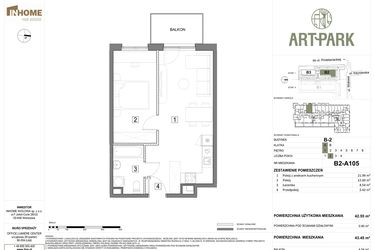 Rzut - Mieszkanie na sprzedaż 2 pokoje o powierzchni 43,48 m² - numer B.2.A105 w ArtPark