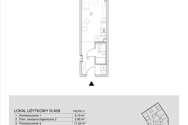 Rzut - Mieszkanie na sprzedaż 1 pokój o powierzchni 26,96 m² - numer III.A.09 w Krakowska 35 - Apartamenty Inwestycyjne