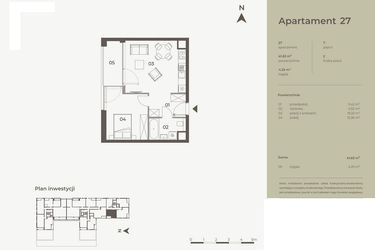 Rzut - Mieszkanie na sprzedaż 2 pokoje o powierzchni 41,63 m² - numer 27 w Monument