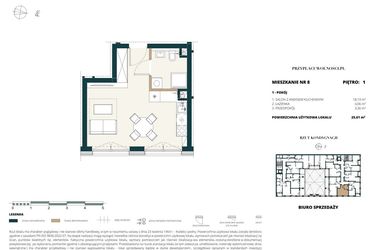 Rzut - Mieszkanie na sprzedaż 1 pokój o powierzchni 25,6 m² - numer 1. M8. w Przy Placu Wolności