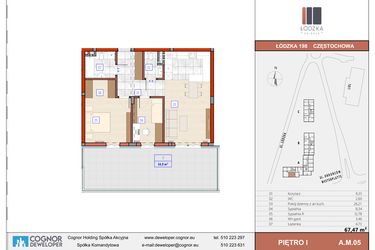 Rzut - Mieszkanie na sprzedaż 3 pokoje o powierzchni 67,66 m² - numer A.M.05 w Łódzka Osiedle