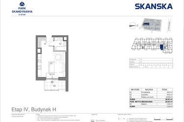 Rzut - Mieszkanie na sprzedaż 1 pokój o powierzchni 28,52 m² - numer HB0110 w Park Skandynawia V