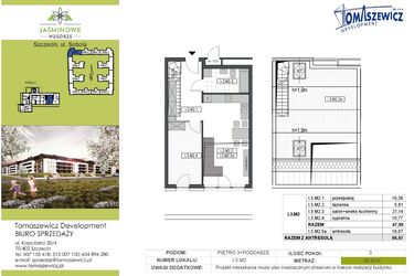 Rzut - Mieszkanie na sprzedaż 3 pokoje o powierzchni 66,97 m² - numer I3M2 w Jaśminowe Wzgórze - etap II