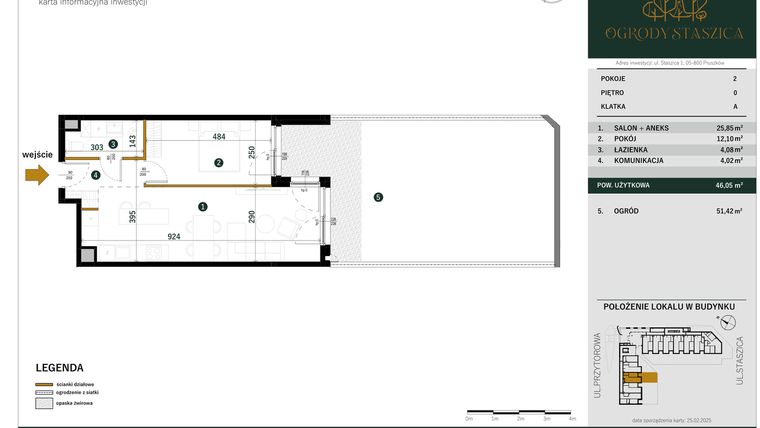 Rzut - Mieszkanie na sprzedaż 2 pokoje o powierzchni 46,05 m² - numer A.03 w Ogrody Staszica