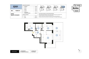 Rzut - Mieszkanie na sprzedaż 3 pokoje o powierzchni 53,63 m² - numer G/01 w Osiedle Bolko etap II