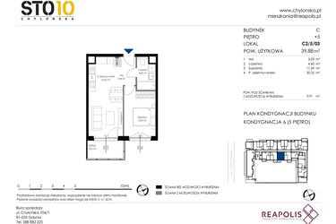 Rzut - Mieszkanie na sprzedaż 2 pokoje o powierzchni 39,88 m² - numer C2/5/03 w Chylońska STO10 etap III