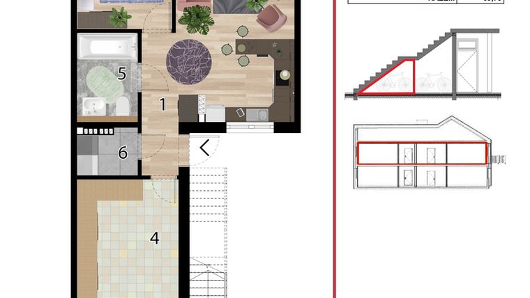 Rzut - Mieszkanie na sprzedaż 4 pokoje o powierzchni 70 m² - numer D2B-IV w Osiedle Przyjazne Quart - etap IV