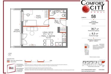 Rzut - Mieszkanie na sprzedaż 2 pokoje o powierzchni 36,7 m² - numer 58 w Comfort City Koral