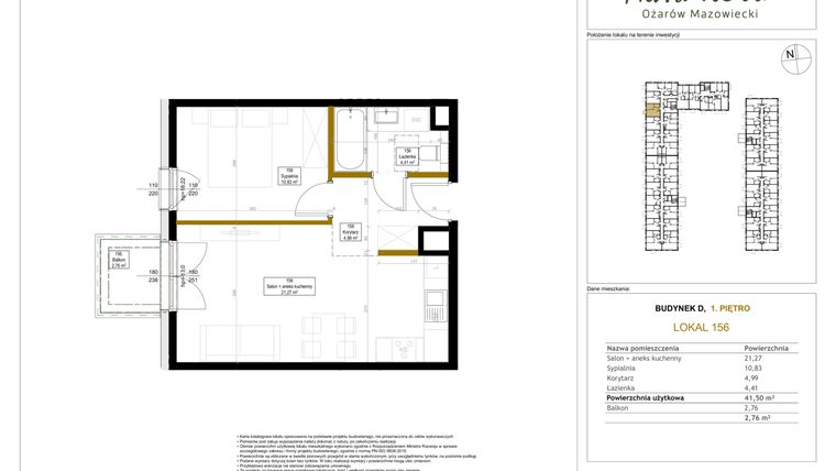 Rzut - Mieszkanie na sprzedaż 2 pokoje o powierzchni 41,5 m² - numer 156 w Aura Nova etap II