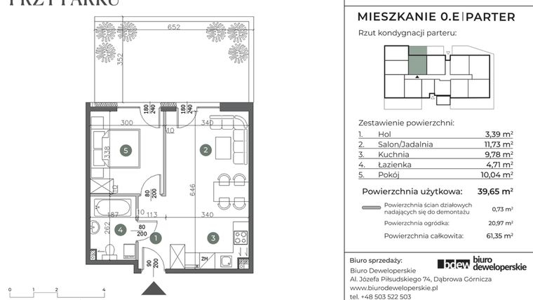 Rzut - Mieszkanie na sprzedaż 2 pokoje o powierzchni 39,65 m² - numer 0.E w Willa przy parku