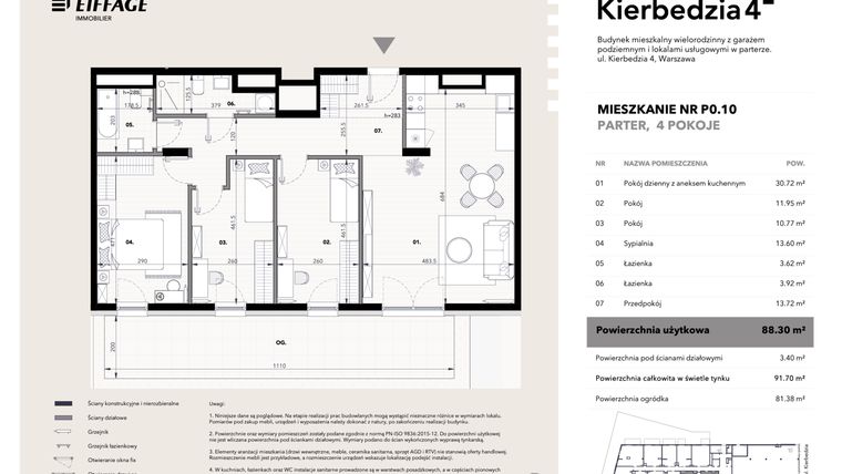 Rzut - Mieszkanie na sprzedaż 4 pokoje o powierzchni 88,3 m² - numer P0.10 w Kierbedzia 4