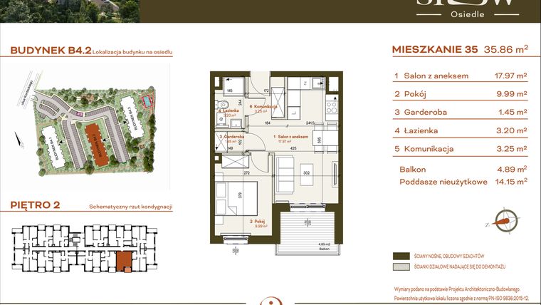 Rzut - Mieszkanie na sprzedaż 2 pokoje o powierzchni 50,01 m² - numer B4.2.35 w Osiedle SLOW