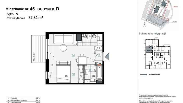 Rzut - Mieszkanie na sprzedaż 1 pokój o powierzchni 32,83 m² - numer D45 w Apartamenty Kopernika