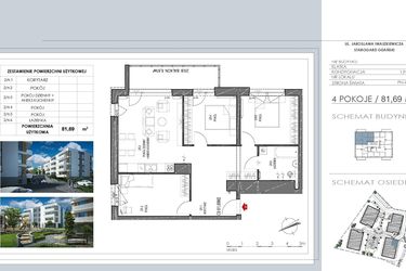 Rzut - Mieszkanie na sprzedaż 4 pokoje o powierzchni 81,69 m² - numer C9 w Osiedle Lawendowe