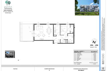 Rzut - Mieszkanie na sprzedaż 2 pokoje o powierzchni 53,84 m² - numer A.1 w Osiedle Telimeny etap III