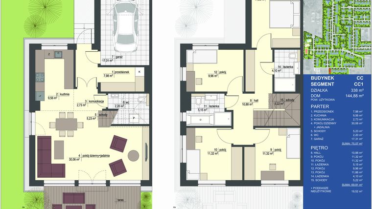 Rzut - Dom na sprzedaż 5 pokoi o powierzchni 144,88 m² - numer CC1 w Triton Country