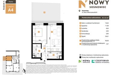 Rzut - Mieszkanie na sprzedaż 2 pokoje o powierzchni 41,12 m² - numer A4 w Nowy Sosnowiec