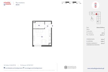 Rzut - Mieszkanie na sprzedaż 1 pokój o powierzchni 30,97 m² - numer A2.1.6 w Mieszkaj w mieście Załęska od Nowa