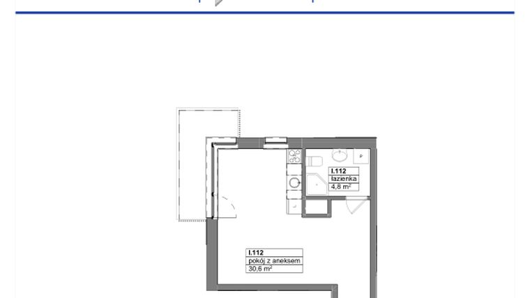 Rzut - Mieszkanie na sprzedaż 1 pokój o powierzchni 54,9 m² - numer 112 w Reda City etap III