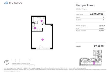 Rzut - Lokal użytkowy na sprzedaż 1 pokój o powierzchni 39,28 m² - numer 2.B.0.LU.03 w Murapol Forum