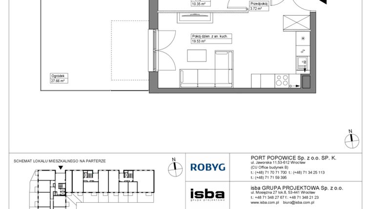 Rzut - Mieszkanie na sprzedaż 2 pokoje o powierzchni 37,67 m² - numer PPO/W/A/0/6 w Port Popowice bud. W