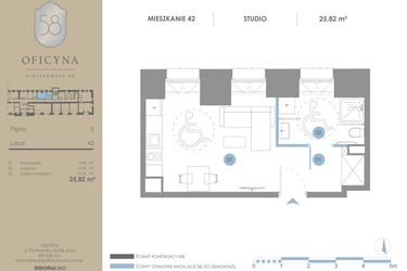 Rzut - Mieszkanie na sprzedaż 1 pokój o powierzchni 25,82 m² - numer 42 w Oficyna - Apartamenty Inwestycyjne Apart Hotel