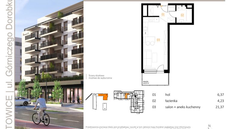Rzut - Mieszkanie na sprzedaż 1 pokój o powierzchni 31,97 m² - numer B_18 w Zielony Nikiszowiec