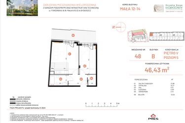 Rzut - Mieszkanie na sprzedaż 2 pokoje o powierzchni 46,43 m² - numer 12.48 w Osiedle Nowe Horyzonty etap III