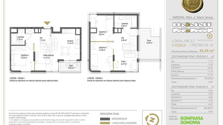 Rzut - Mieszkanie na sprzedaż 5 pokoi o powierzchni 83,45 m² - numer WKJ-LM-12 w Wola Księcia Janusza