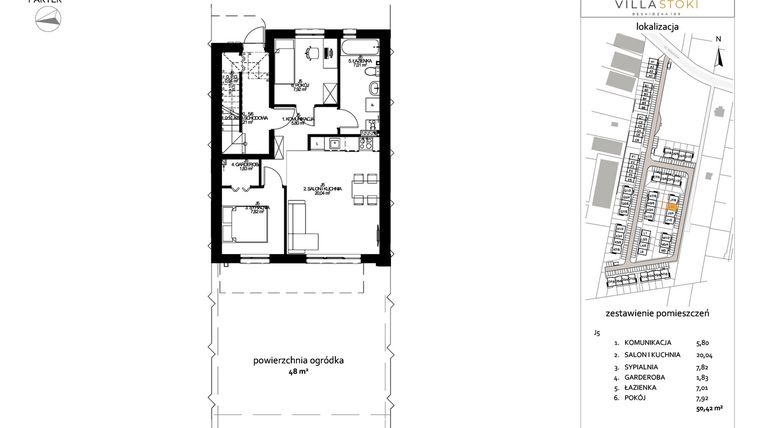 Rzut - Mieszkanie na sprzedaż 3 pokoje o powierzchni 49,67 m² - numer J5 w Villa Stoki (mieszkania)