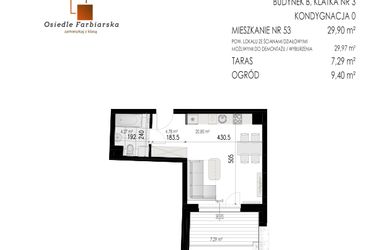 Rzut - Mieszkanie na sprzedaż 1 pokój o powierzchni 29,9 m² - numer B.53 w Osiedle Farbiarska II
