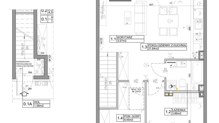 Rzut - Mieszkanie na sprzedaż 3 pokoje o powierzchni 58,82 m² - numer 50 w Manufaktura Marki 2 etap III