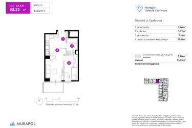Rzut - Mieszkanie na sprzedaż 1 pokój o powierzchni 33,15 m² - numer 2.A.5.11 w Murapol Osiedle Szafirove II