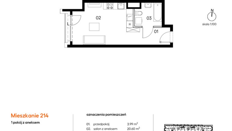 Rzut - Mieszkanie na sprzedaż 1 pokój o powierzchni 29,37 m² - numer A.G214 w Miasto Polskich Mistrzów Olimpijskich II