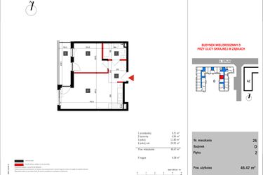 Rzut - Mieszkanie na sprzedaż 2 pokoje o powierzchni 46,47 m² - numer D.26 w Skrajna 9 bud. D