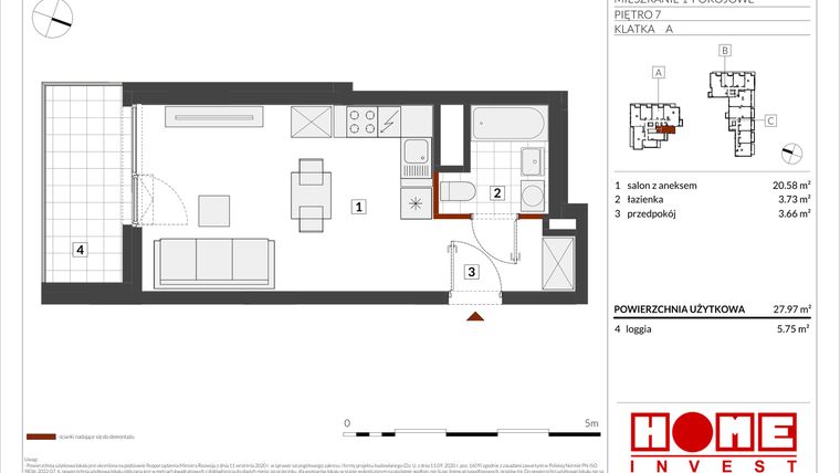 Rzut - Mieszkanie na sprzedaż 1 pokój o powierzchni 27,97 m² - numer B2-A059 w Warszawski Świt etap IX