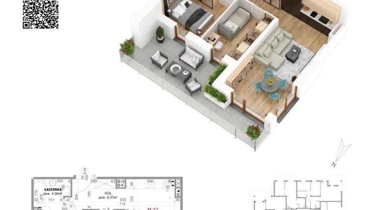 Rzut - Mieszkanie na sprzedaż 3 pokoje o powierzchni 51,38 m² - numer 27 w Villa Park - Etap IV