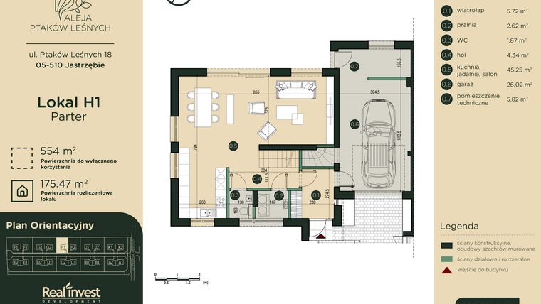 Rzut - Dom na sprzedaż 5 pokoi o powierzchni 174,81 m² - numer H1 w Aleja Ptaków Leśnych